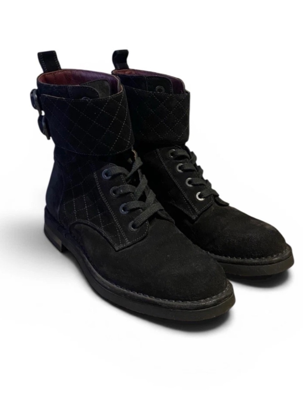 Chanel authentic Black Quilted Suede Lace-Up Ankle Boots